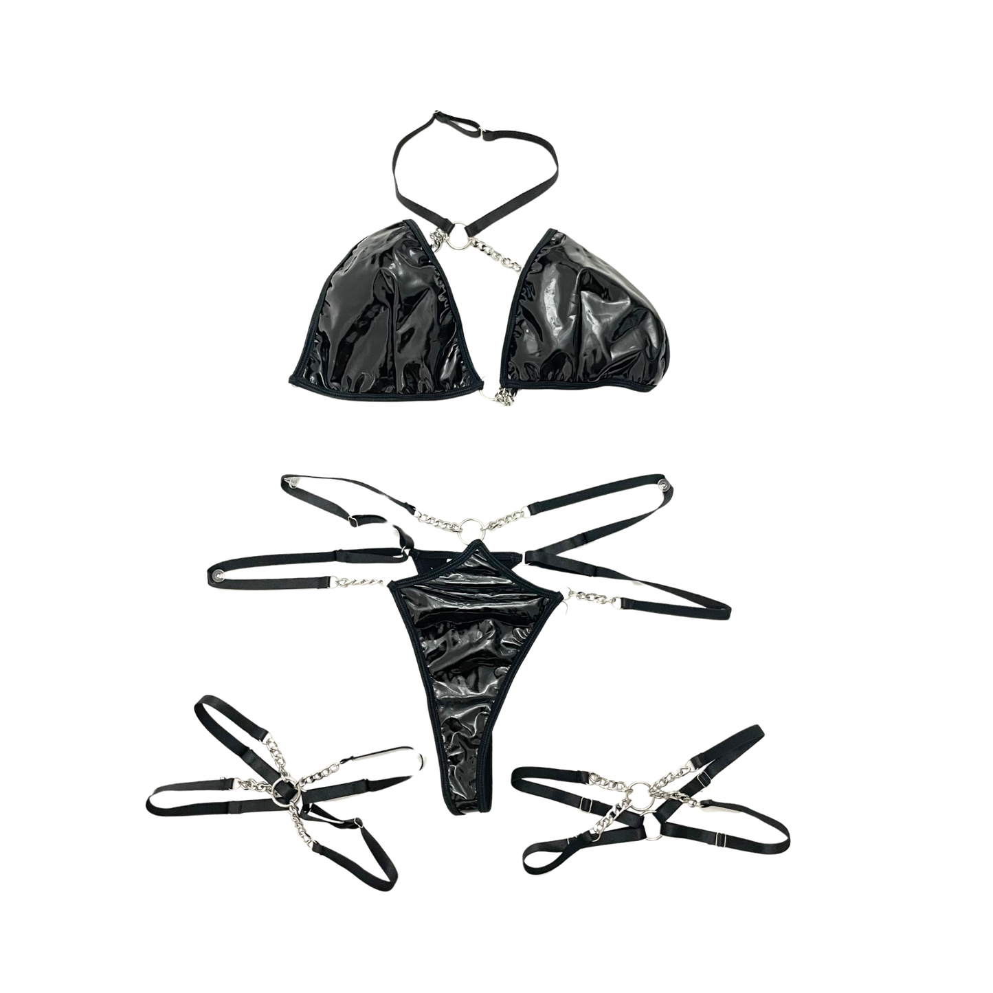 TIPSY-G Faux Leather Lingerie Set Bikini-Style with Garter belts