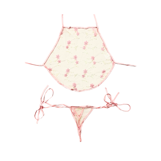 Pink Embroidered Bellyband Style Lingerie Set