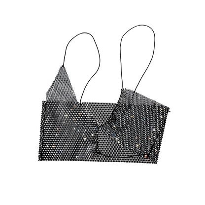 TIPSY-G Fishnet Rhinestone Strappy Sexy Crop Top