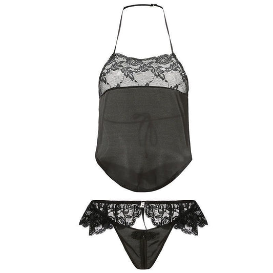 TIPSY-G Lace Silk Cross Halter Top & Briefs Set